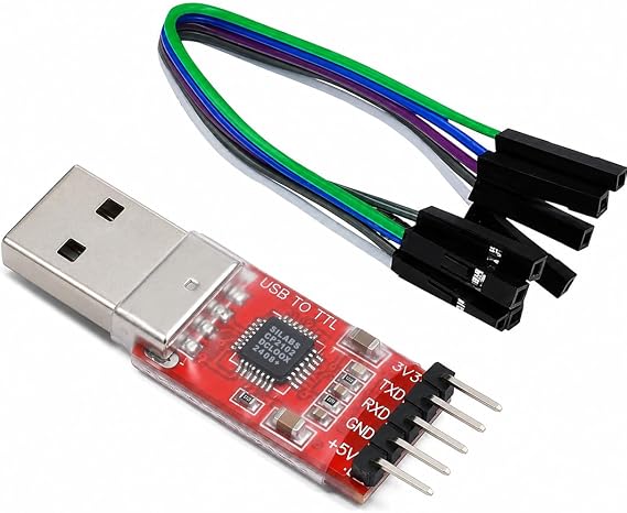 CP2102 USB to TTL Serial Adapter USB 2.0 to 5Pin UART Converter Module with 3.3V/5V Output, STC Compatible, Includes Jumper Wires for Arduino, ESP8266, STM32, DIY Projects (1-Pack)