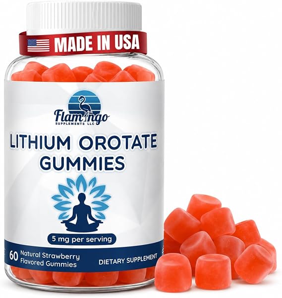 Lithium Orotate Gummies 5mg (Per Serving) Chewable Lithium Supplement Gentle Daily Support Vegan, Non-GMO 60 Gummies