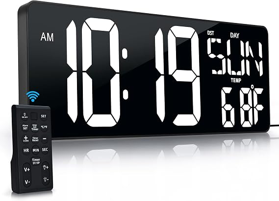 17.2" Large Digital Wall Clock Large Display with Remote Control 180°
