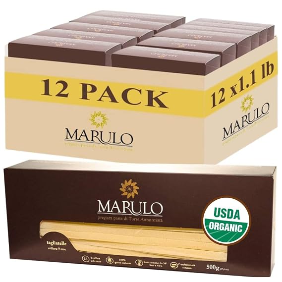 Marulo Organic Italian Tagliatelle, USDA Organic (Pack of 12 x 1.1 lb) | Traditional Bronze-Die Cut Artisan Pasta, Product of Campania, Italy