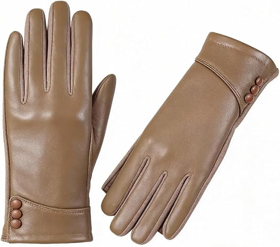 Women's Winter Leather Gloves, with Touch Screen Function, Cozy Wool Lining, Windproof Design, Fashion Driving Gloves