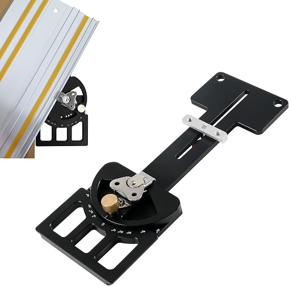 Adjustable Guide Rail Square with Angle Stop -60 to 60, Includes Protractor & Edge Support 45 & 90 Degrees Angle Track Saw Compatible with Fes-tool, Makita,Milwau-kee& Rid-gid