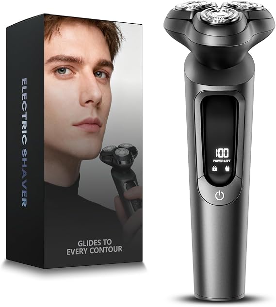Electric Razor for Men, 3D Flex Blades with Pop-Up Trimmer, IPX8 Waterproof, Type-C Quick Charge, LED Display, Oyster Gray