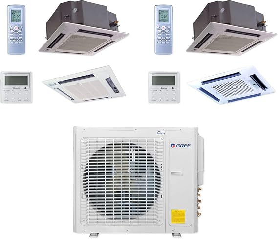 Gree 30,000 BTU Multi21+ Dual-Zone Ceiling Cassette Mini Split Air Conditioner Heat Pump 208/230V SEER 21 (18-24)
