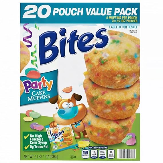 Party Cake Muffins bites, 20 Count, 1.65 Ounce Snack Packs (1 Pack)