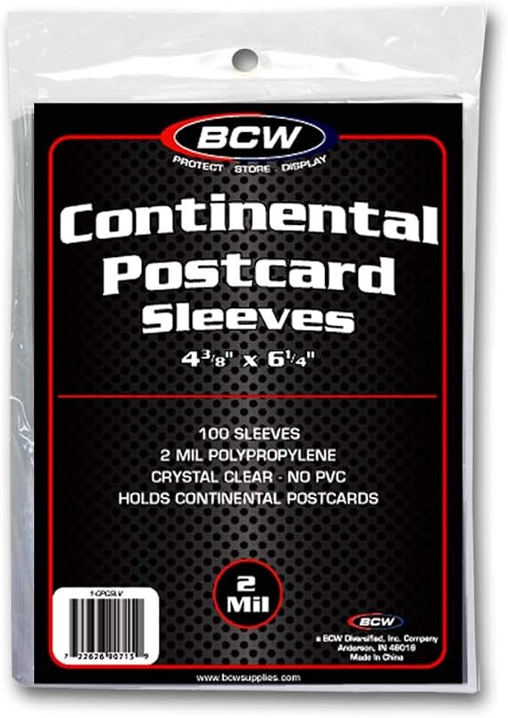 BCW Continental Postcard Sleeves, 4 3/8 x 6 1/4 Inches, Clear, 100 Count