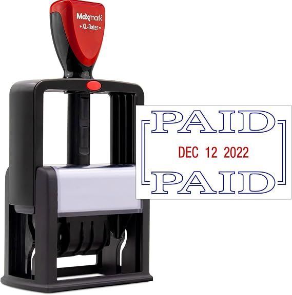 ZIGEL Heavy Duty Style Self Inking Date Stamp with Paid - Style B - Blue/Red 2 Color Ink