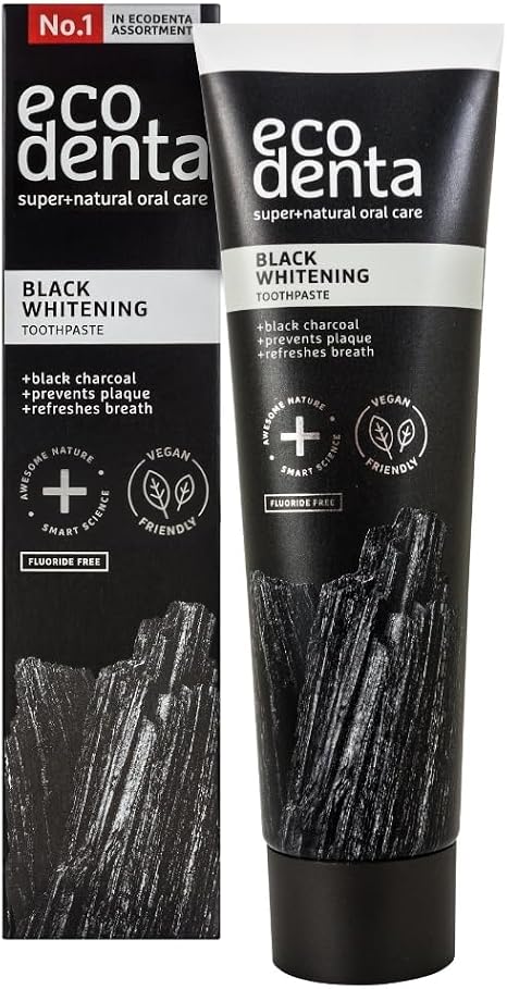 Ecodenta Aktivkohle Zahnpasta Ohne Fluorid I Schwarze Kohle Zahncreme Zahnaufhellung I Black Activated Charcoal Teeth Whitening Toothpaste 100ml