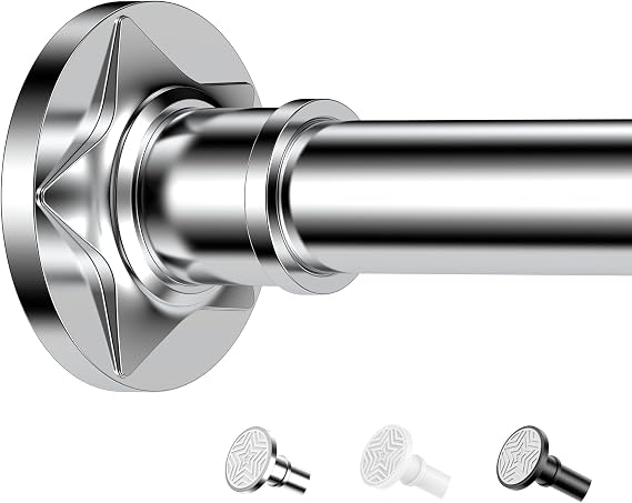 Shower Curtain Pole, Extendable No-Drill Tension Rod, Shower Pole & Curtain Set - Telescopic Shower Rail, 76-278cm, Rustproof Non-Slip, Tension Rods for Curtains, Shower Rail Extendable (Silver)