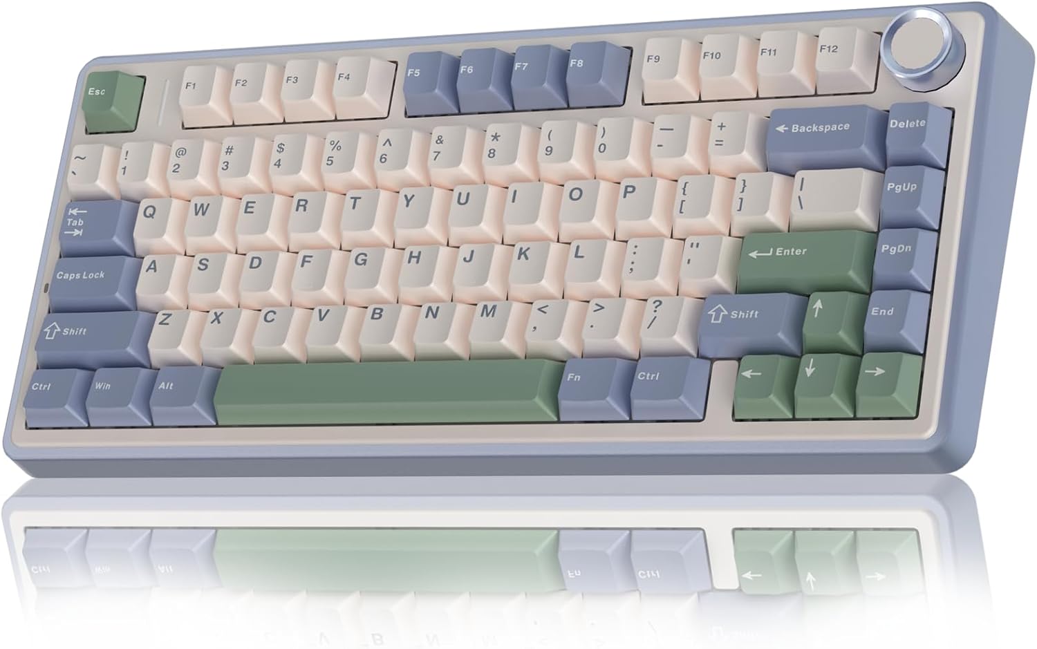AULA F75 Mechanical Keyboard Gaming 2.4 GHz  Type-C  BT5.0 Mechanical Keyboard with Button Five Layer Filled Structure RGB QWERTY Hot-Swap Creamy Wireless Gaming Keyboard 75 Percent Beige  Green