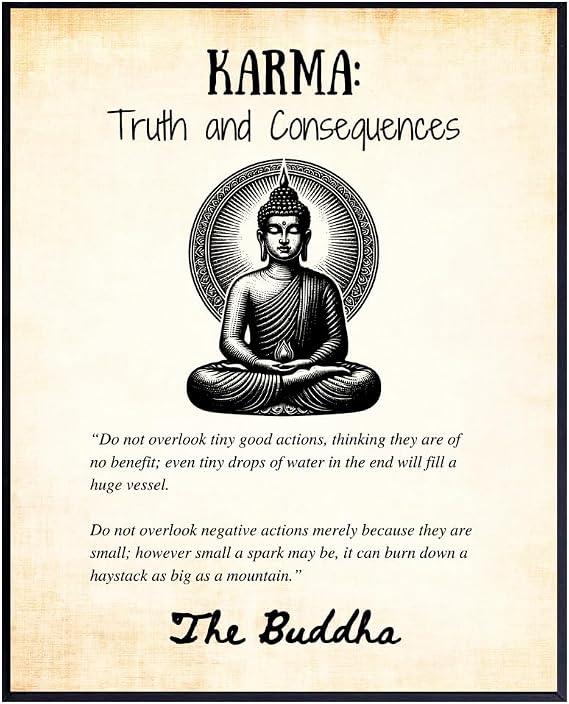 Blessed Posters Karma Truth and Consequences Wall Art Buddhist Inspirational Quote Print Buddha Decor Spiritual Positive Affirmations Poster Motivational Wall Print for Home or Meditation Room