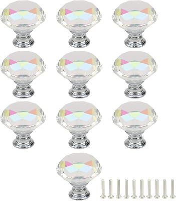10PCS Drawer Pulls 1.18 Transparent Crystal Knobs Diamond Glass Knobs with Screws for Drawers Cabinets Dressers