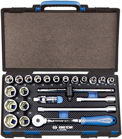 'King Tony – Coffret Evawave 23 Pcs Ratchet Socket Key 1/2-Inch 6-Point Metric and Accessories – 4523 MRE – King Tony