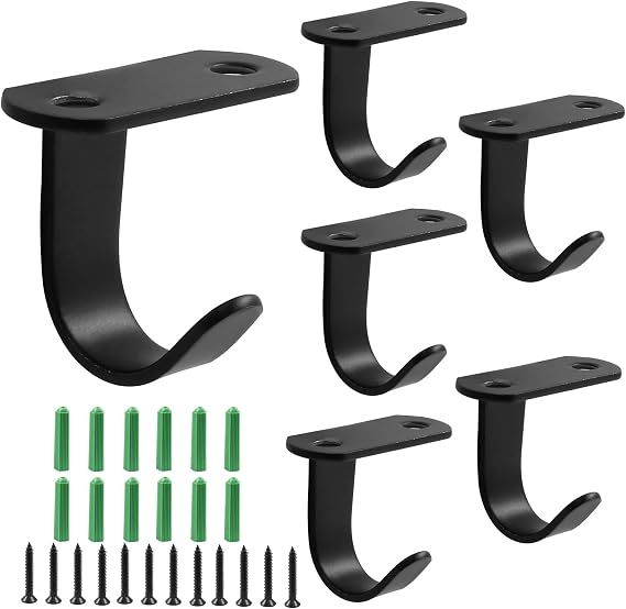 Piutouyar 6 Pack Matte Black Screw Mounted Ceiling Hooks Hangers