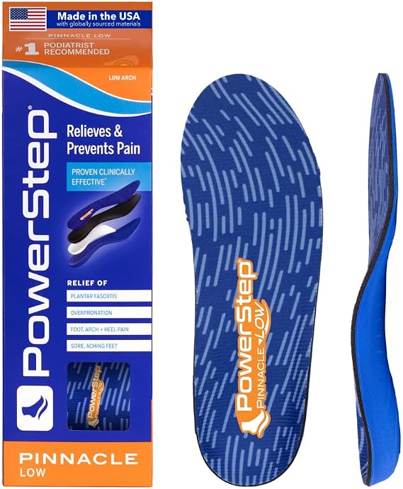 PowerStep Pinnacle Low, PowerStep Insoles, Flat Feet, Plantar Fasciitis Relief, Overpronation, Arch Support, Heel Pain, All Day Comfort, Pain Relief, Made in USA (Men's 14-15)