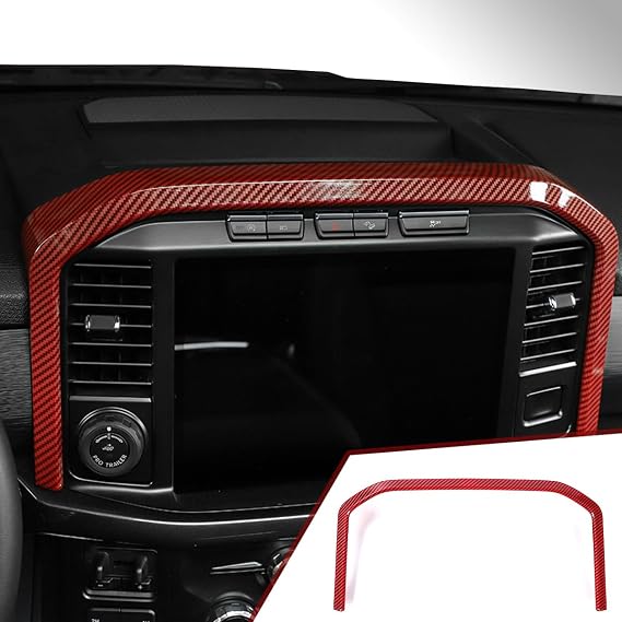 Red Carbon Fiber Style Screen Frame Center Console Trim for F-150 2021-2026