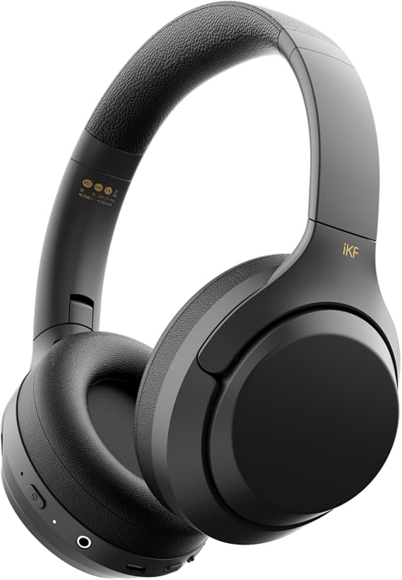 iKF T1 Pro Bluetooth Over-Ear Headphones, 100H Playback, 3.5mm Wired | HiFi Sound, Wireless Multipoint Connect, 38ms Low Latency, 40mm Custom Drivers, Foldable, Travel, Work, Gaming, Black