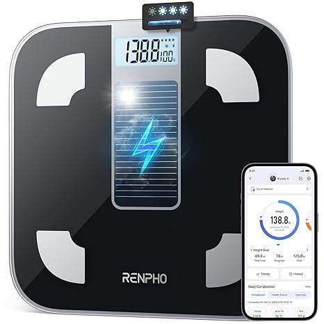 RENPHO Digital Body Scale, Battery-Free Solar Power, Multi-User Support
