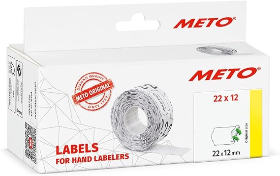 Original Meto Preisauszeichner Etiketten (22x12 mm 1-Zeilig 6.000 Stück weiß wiederablösbar Preisetiketten für Meto Contact Sato Avery Tovel Samark etc.)