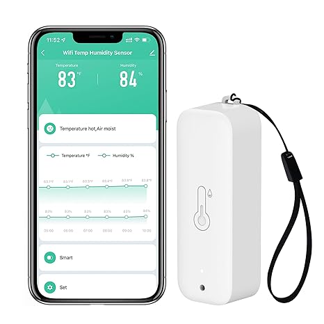 WiFi Hygrometer Thermometer Sensor: Wireless Smart Temperature Humidity Monitor with App Notification Alert, Data Storage Export, Calibration Function, Compatible with Alexa (White-1Pack)