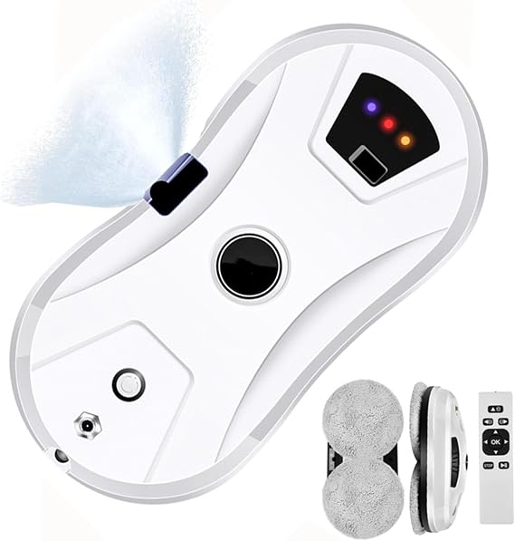 Window Cleaner Robot, Smart Window Cleaning Robot With Water Spray, Glass Cleaning Robot With 5600 Pa Strong Suction, Window Vacuum With Remote Control, One-Button Start,White