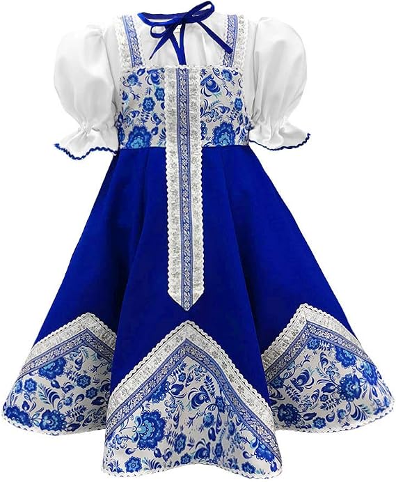 Russsian costume kokoshnik traditional dance costume blue Gzhel sarafan folk clothing Slavic attire