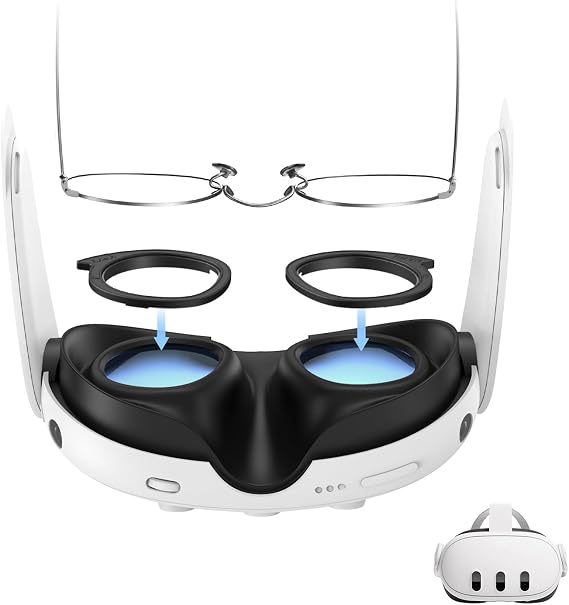 AMVR Lens Protector Set Compatible with Meta/Oculus Quest 3 Accessories | Glasses Spacer for Q3 Lenses, Soft Silicone Rings Protect Prescription Glasses(Not for Q3S)(Only Spacer Frame, No Lenses)