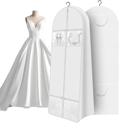68 Portable Wedding Dress Garment Bag with 10 gusseted and Accessory Pockets, Heavy Duty Waterproof Hanging Dress Bag with Handles for Wedding Dress, Long Costume Dresses, Ballgowns