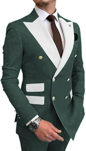 Sxfashbrd Mens Blazer Slim Fit 2 Piece Suits Jacket Set Double Button Tuxedos Jacket Groomsmen Blazer Men for Party Wedding