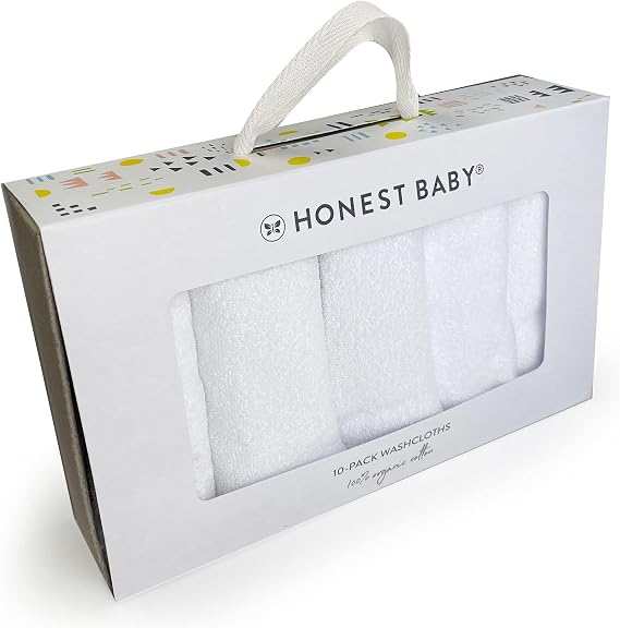 HonestBaby 10-Pack Terry Wash Cloths in Gift Box for Infant Baby Boys, Girls, 10-Pack White, One Size