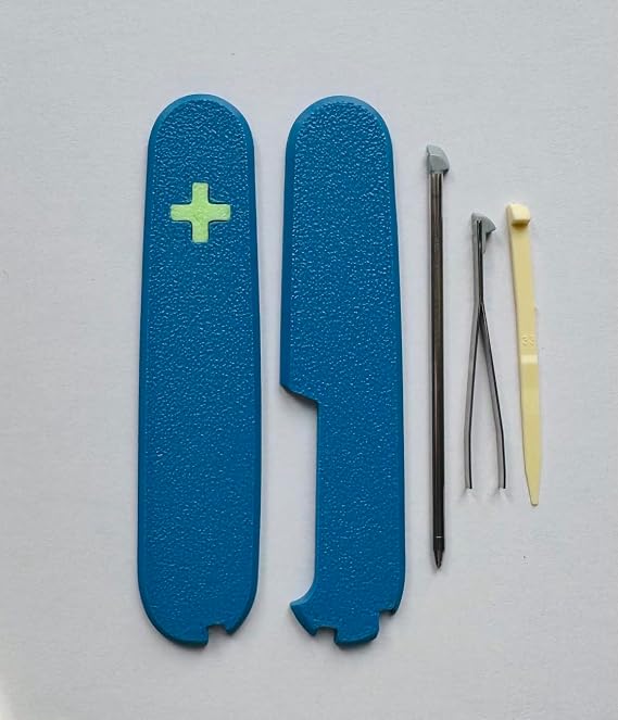 Replacement Covers For Victorinox Scales Plus 91mm Plastic Handles With Toothpick Tweezers And Ballpoint Pen Glowing Cross (Blue)