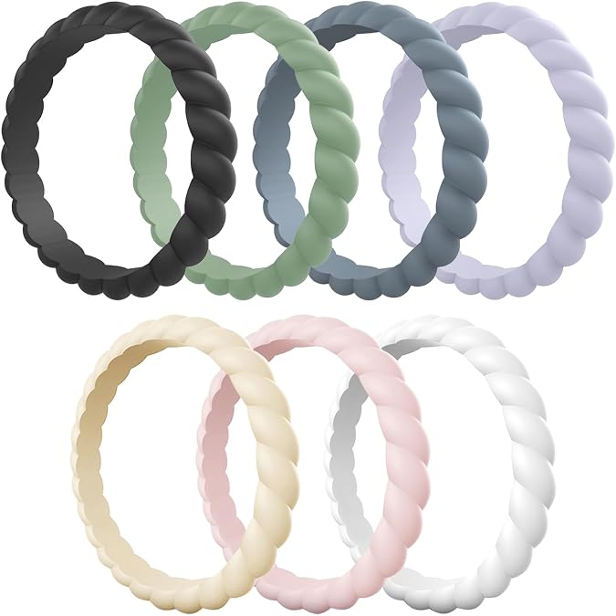 Egnaro Women's Silicone Anniversary Rings, 2.5mm Wide 1.8mm Thick Stackable Rubber Wedding Band, Thin Stylish Comfort Fit Silicone Ring for Nurse, Workout, Work, Pregnancy, Travel, Daily Gift