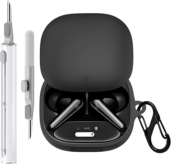 Anker製Soundcore Liberty 4 Pro対応ケースカバー ソフトシリコン Liberty 4 Pro イヤホン保護ケース クリーナーキット付き カラビナキーチェーンアクセサリー付き ブラック