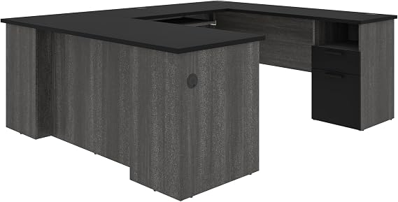Bestar Norma U or L-Shaped Desk, 71W, Black & Bark Gray
