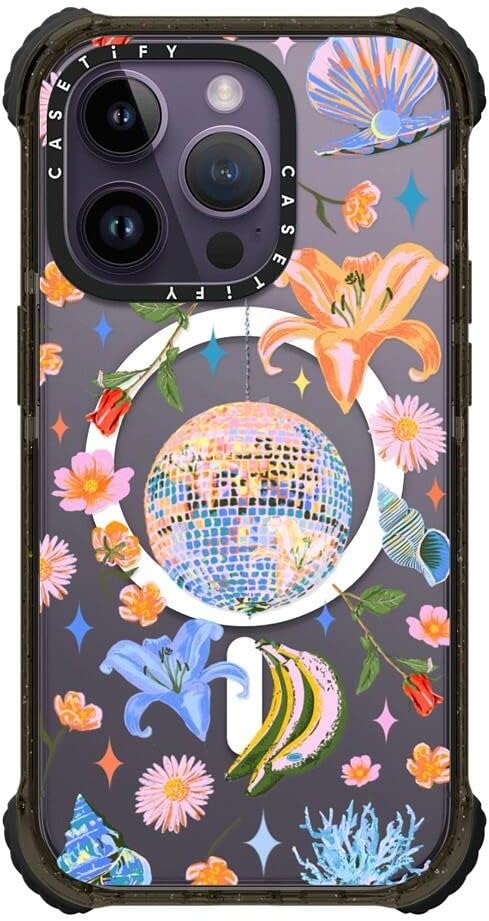 CASETiFY Ultra Impact iPhone 14 Pro Case [5X Military Grade Drop Tested  11.5ft Drop ProtectionCompatible with Magsafe] - Disco Magic - Glossy Black