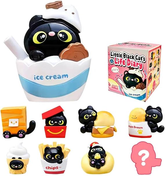 Little Black Cats Life Diary Series Blind Box, Animal Series Figures, Cute Delicate Kitten Mystery Box, Collectible Toys Home Decorations, Holiday Birthday Gifts, Single Box