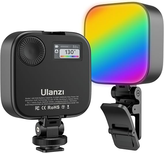 Ulanzi U60 RGB Clip on Video Light, CRI95 2500-9000K Dimmable w Cold Shoe