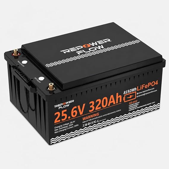24V (25.6V) 320Ah LiFePO4 Lithium Battery, 8192Wh Deep Cycle, 200A BMS, Bluetooth, Self-Heating, for RV, Solar, Marine, Off-Grid, Home Backup