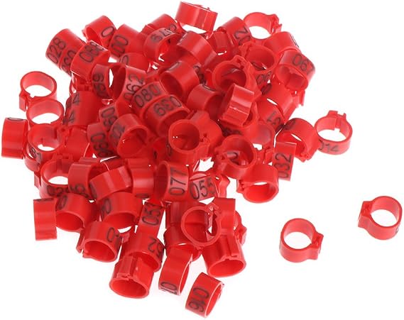 100pcs Chicken Bird Leg Rings Birds Identification Leg Bands Poultry Leg Rings 10mm for Pigeons Quail, Red