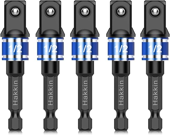 Hakkin 5Pcs 1/2" Impact Grade Socket Adapter Set | Turns Power Drill Into High Speed Nut Driver Torque Impact Wrench | 3-inch Extension Drill Bit