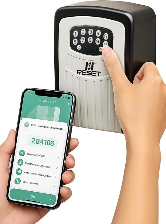 RESET-104 Bluetooth Key Lock Box with Code, Wall Mount, Backlit Keypad