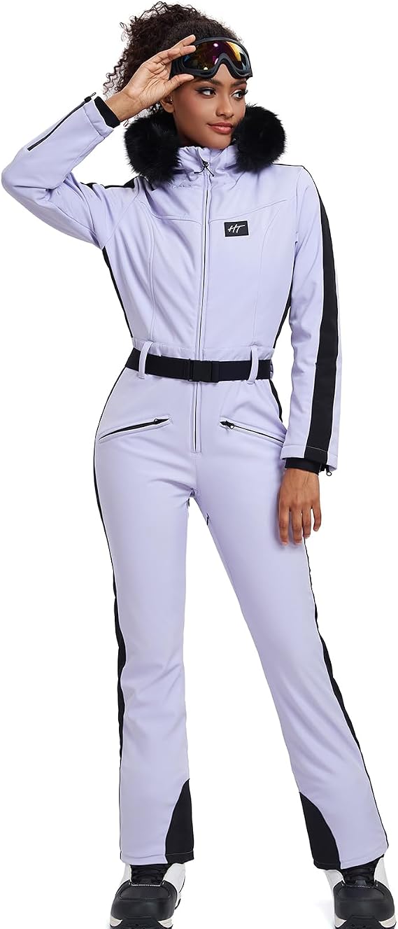 HOTIAN Women One Piece Ski Suits Slim Fit Overalls Jumpsuits Waterproof Winter Outdoor Snowboard Snow Suits