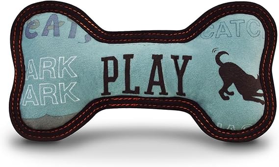 P.L.A.Y. Stuffed Dog Toys, ECO Bones - Extra Durable Squeaker Chew Toy, Great for Teething Puppies & Small, Medium, Large Dog Breeds - Machine Washable, Recycled Materials (Dog's Life, Small)