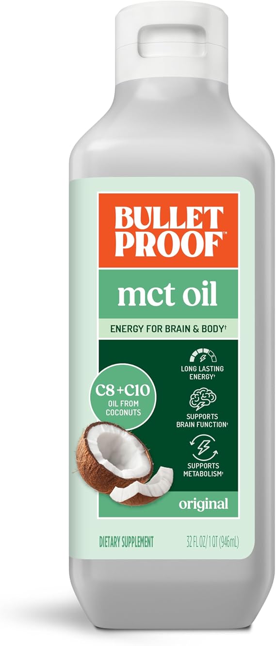 Bulletproof C8 & C10 MCT Oil, 100% Pure Coconut Oil, Unflavored, 32 oz | Triple-Distilled for Sustained Keto Energy, No Additives or Fillers, Non-GMO