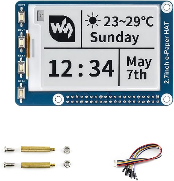 2.7 inch E-Ink Display HAT for Raspberry Pi 4B/3B+/3B/2B/Zero/Zero W/Zero WH and Jetson Nano 264 x 176 Pixels Black White Two-Colour 3.3 V/5 V E-Paper Screen LCD SPI Interface Support Partial Refresh