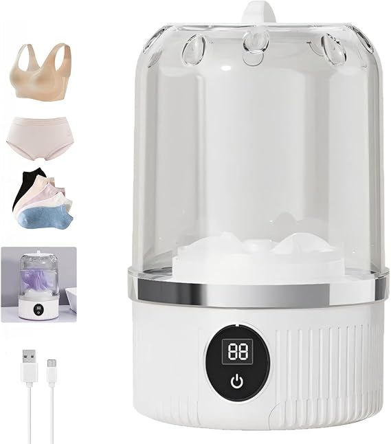 Portable Mini Washing Machine, Underwear Washer, 2025 New Mini Automatic Washing Machines, Rechargeable Cordless Washing-Machine, Compact Travel Laundry for Bra, Underwear, Socks (white)