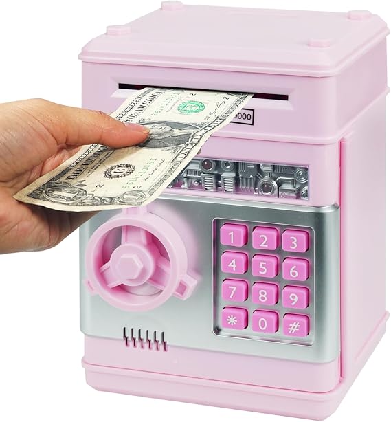 Piggy Banks for Kids, Children Electronic Password Money Banks Mini ATM Money Save for Cash and Coins, Great Birthday Gift for Boys & Girls (Light Pink)