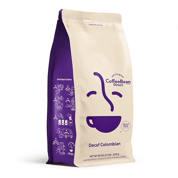 Coffee Bean Direct Decaf Colombian, Whole Bean, 2.5lb Bag