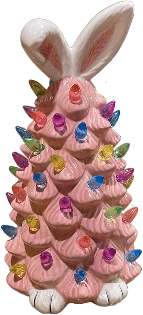 Easter Gnomes Decorations for Home Resin Gnome Tree Sculpture Light up Spring Bunny Decor Garden Statue Welcome Decor Tables Indoor Outdoor Holiday Decor Figurines (White)