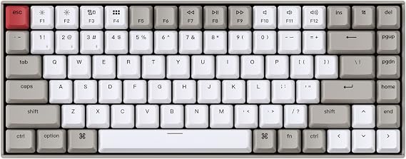 Keychron K2 75% Layout Bluetooth Wireless/USB Wired Mechanical Gaming Keyboard Mechanical Blue Switch, Compact 84 Keys Computer Keyboard for Mac & Windows